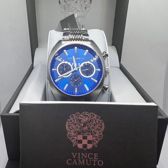 Vince Camuto Men's Watch Steel Blue Face Silver Case Working NIB! - Picture 8 of 8
